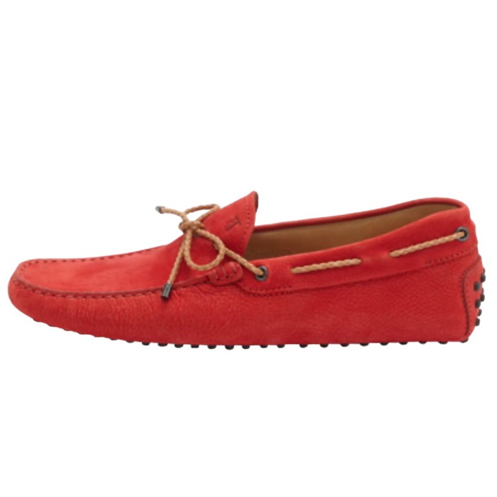 Tod's Red Nubuck Leather Bow Slip On Loafers Men’s Size 7.5